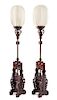 * A Pair of Chinese Hongmu Lamp Stands, Dengtai Height od stand 60 3/4 inches.