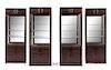* A Set of Four Chinese Zitan Veneer Hardwood Display Cabinets Height 85 x width 32 1/4 x depth 15 inches.