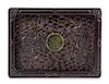 * A Chinese Spinach Jade Inset Zitan Tray, Pan Length 12 3/4 x width 9 3/8 x depth 1 3/8 inches.