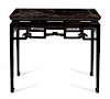 * A Chinese Black Lacquared Hardwood Side Table, Banzhuo Height 34 x width 38 1/4 x depth 19 inches.