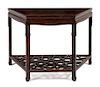 * A Chinese Hardwood Demi-Lune Console Table, Shanmianzhuo Height 34 x width 50 x depth 22 inches.
