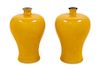 A Pair of Yellow Glazed Porcelain Meiping Vases Height 5 1/2 inches.