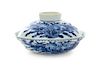 A Large Blue and White Porcelain Covered Bowl Diameter 7 5/8 inches.