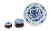 * Three Blue and White Porcelain Articles Diameter of largest 8 1/2 inches.