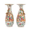 A Pair of Rose Medallion Porcelain Vases Height 10 inches.
