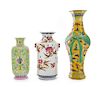 Three Porcelain Vases Height of tallest 12 1/4 inches.