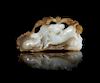 A Carved Russet and White Jade Figural Group of Double Rams Length 2 5/8 inches.