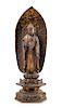 * A Japanese Gilt Lacquered Wood Figure of Buddha Height 14 1/8 inches.