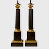 Pair of Neoclassical Style Gilt-Patinated Bronze Columnar Lamp