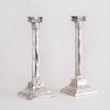 Pair of English Silver Plate Columnar Candlesticks