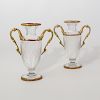 Pair of French Gilt-Metal-Mounted Etched Glass Vases