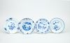 Two Dutch Blue and White Delft Plates and Two Chinese Export Blue and White Porcelain Plates