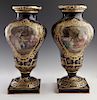 Pair of Sevres Style Painted Ormolu Mounted Cobalt Porcelain Baluster Vases, late 19th c., with gilt decoration overall, one painted with a landscape 