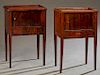 Pair of French Louis XVI Style Mahogany Nightstands, late 19th c., the dished tops over taubour doors and lower drawers, on tapered square legs, H.- 2