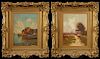 J. Brichel (American), " Country Road," and "The Lighthouse," early 20th c., two oils on canvas, signed lower left, presented in matching gilt and ges