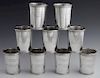Set of Nine Newport Sterling Julep Cups, #1673, the tapering bodies with reeded upper and lower rims, eight engraved "Junior League, and a city name f