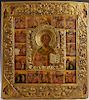 Russian Icon of Saint Nicholas, St. Petersburg, 1855, with scenes from his life, Palek School, and a gilt silver oklad with a mark of Petrov Peter Sav