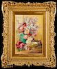 American School, "Still Life of Flowers on a Table," 20th c., oil on board, presented in an ornate gilt and gesso frame, H.- 20 1/2 in., W.- 14 1/4 in