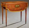 Adams Style Paint Decorated Mahogany Dropleaf Table, 20th c., with one end drawer, the top painted with a floral medallion, the leaves with putti and 