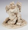 Steele Burden (1900-1995, Louisiana), "Three Dancing Drunkards," 20th c., crackle glazed ceramic figural group, signed proper right rear of base, H.- 