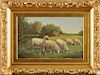 Thomas Sidney Cooper (1803-1902), "Sheep in a Pasture," 19th c., oil on canvas, signed lower left, presented in an ornate gilt and gesso frame, H.- 10