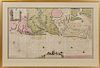 Gerard Van Keulen (1678-1726, Dutch), "Map of the Coast of Suriname," c. 1720, hand colored copper engraving, presented in a gilt frame, H.- 20 1/2 in