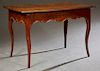 French Provincial Carved Cherry Side Table, 19th c., the stepped rounded edge top over a wide scalloped skirt, on reeded cabriole legs, H.- 29 1/4 in.