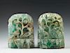 Pair of Oriental Carved Jade Bookends, early 20th c., of arched form, one side with pierced tree carving, H.- 6 1/2 in., W.- 4 1/2 in., D.- 2 in. Prov