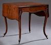 French Louis XV Style Carved Rosewood Demilune Drop Leaf Table, late 19th c., the rectangular stepped edge top with serpentine drop leaf over a frieze