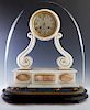 French Alabaster and Marble Ormolu Mounted Portico Mantle Clock, 19th c., the time and strike drum clock by Samuel Marti, on ormolu mounted scrolled s
