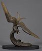 Irenee Rochard (1906-1984, France), "Seagull in Flight," 20th c., patinated bronze, signed proper right front of the oval black marble base, H.- 25 1/