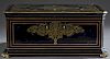 Large French Bronze Mounted Boulle Style Ebonized Inlaid Rosewood Box, c. 1870, the elaborate brass and mother-of-pearl inlaid lifting and folding lid