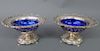 Pair of Sterling Silver Dishes With Blue Glass