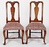 Pair of New England Queen Anne maple dining chairs