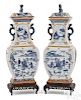 Pair of Chinese export porcelain covered urns