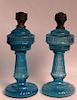 PR OF 19THC. BLUE GLASS FLUID LAMPS