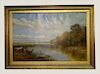 O/C "THE RIVER NEAR READING" LABELED F. HARDY 1879