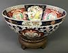 Colorful Imari Punch Bowl on Carved Wood Stand