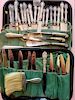 Large group of weighted sterling silver to include set of 18 knives, 12 knives, 2 piece dresser set, 3 piece dresser set, and 3 brushes