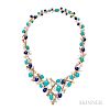 18kt Gold, Turquoise, Lapis, and Diamond Necklace, Marianne Ostier