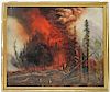 FINE American Romantic Wild Forest Fire Painting