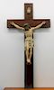 LARGE Oak & Painted Metal Religious Jesus Crucifix