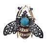 18K Gold Silver Diamond Colored Stone Enamel Insect Brooch