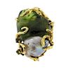 Celia Harms 14K Gold Pearl Green Stone Free Form Ring