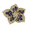18k Gold Diamond Sapphire Flower Brooch