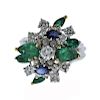 18K Gold Diamond Emerald Sapphire Cluster Ring
