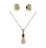 14K Gold Diamond Opal Pendant Necklace Earrings Set