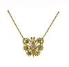 18K Gold Diamond Green Stone Butterfly Pendant Necklace
