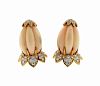 1960s 18k Gold Diamond Carved Coral Earrings