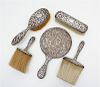 5 PC STERLING REPOUSSE VANITY MIRROR - BRUSHES